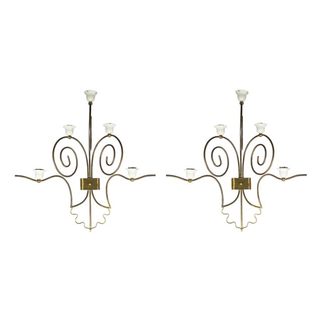 Mid-Century Modern Italian Sconces in White Metal and Brass, Set of 2 For Sale