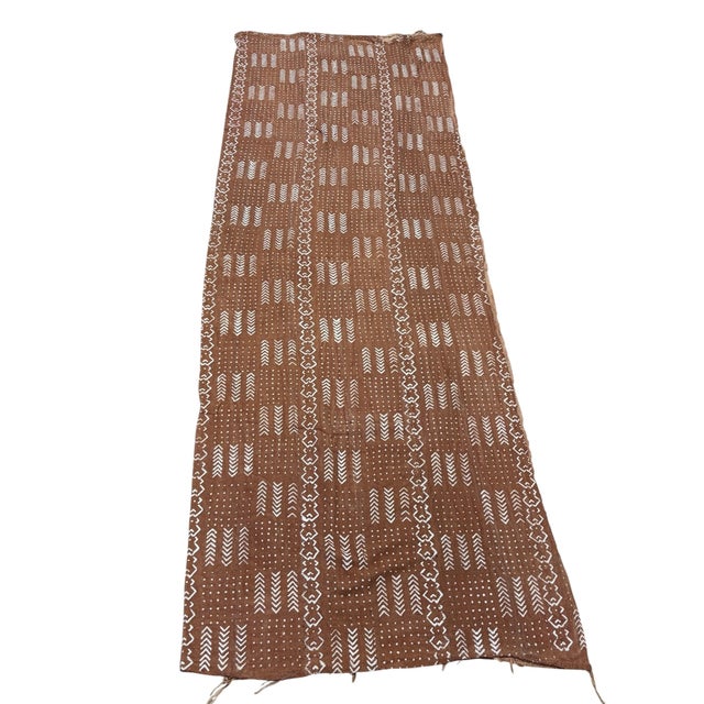 Large Vintage Malian Brown & White Cotton Mud Cloth Textile 87" For Sale - Image 4 of 10