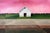 Alizarine Sky by Justin Wheatley | Acrylic on Canvas Barn Landscape With Pink Sky For Sale
