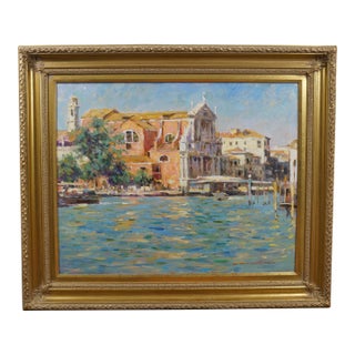 Venice Reflections Leonard Wren Impressionist Oil Painting Canal San Stae For Sale