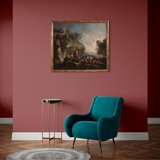 Italian Artist, Landscape with Pastoral Scene and Figures, 1750, Oil on Canvas For Sale - Image 8 of 15
