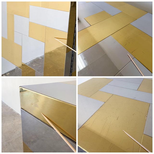 1970s Paul Evans Cityscape Chrome and Brass Bar Cabinet For Sale - Image 9 of 12