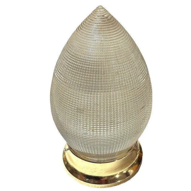 Hollywood Regency style Holophane pendant features a classic teardrop-shaped glass shade that beautifully diffuses light...