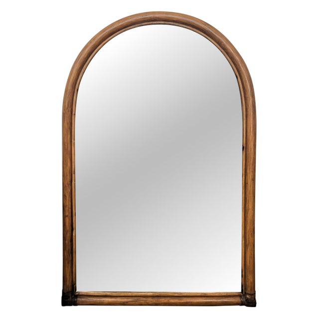 Wood Vintage Italian Bamboo Rattan Arched Wall Mirror, 1960s For Sale - Image 7 of 7