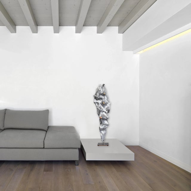 "Columnar I" Original Three-Dimensional Silver Lightweight Metal Abstract Elongated Organic Shape Sculpture by Atticus Adams For Sale - Image 12 of 13