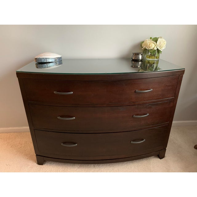 2x Ethan Allen 'Horizon" Bow Front Contemporary 3 Drawer Dressers With