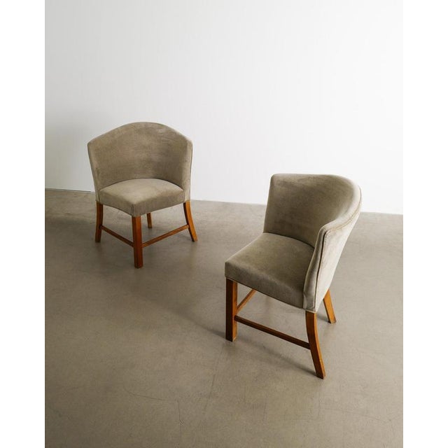 Mid-Century Danish Wooden & Velvet Armchairs, 1940s, Set of 2 For Sale - Image 4 of 8