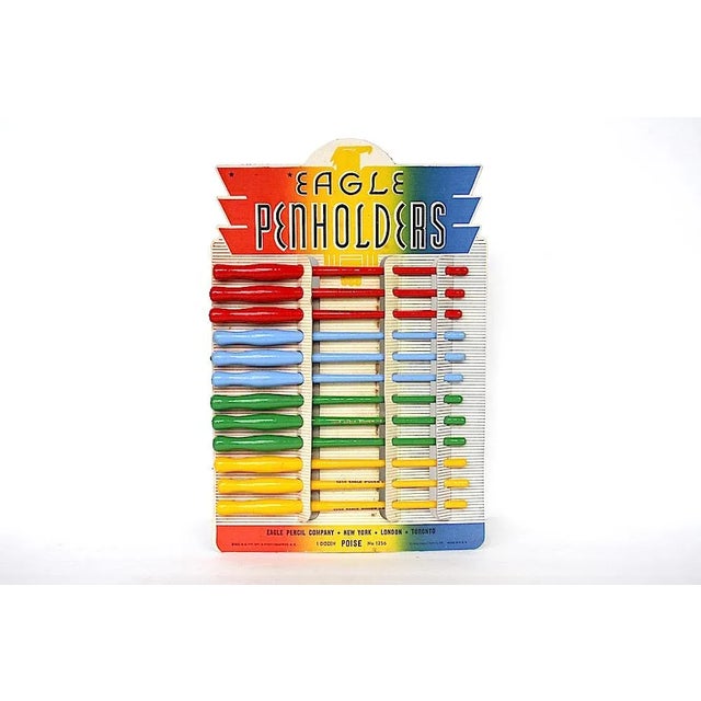 Vintage Eagle Poise 1256 pen holder counter display from the 1930s has its original calligraphy nib pens intact. The...