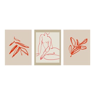 Botanical and Female Drawing Giclee Prints - Set of 3 For Sale