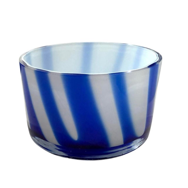 Tom Ford for GUCCI Murano vignelli bowl. Blue and white stripes. From his reign as design director of Gucci, 1996.