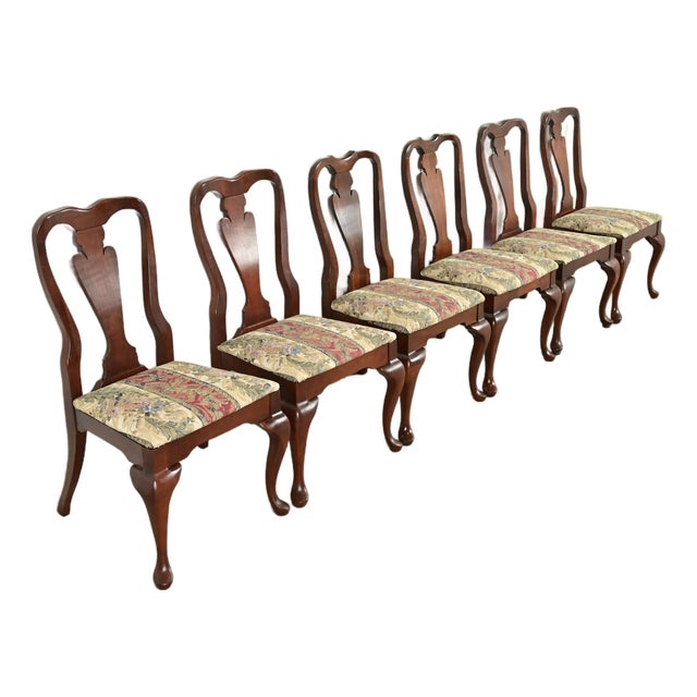 Baker Furniture Style Queen Anne Solid Cherry Wood Dining Chairs, Set of Six For Sale