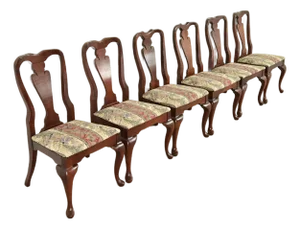 Baker Furniture Style Queen Anne Solid Cherry Wood Dining Chairs, Set of Six