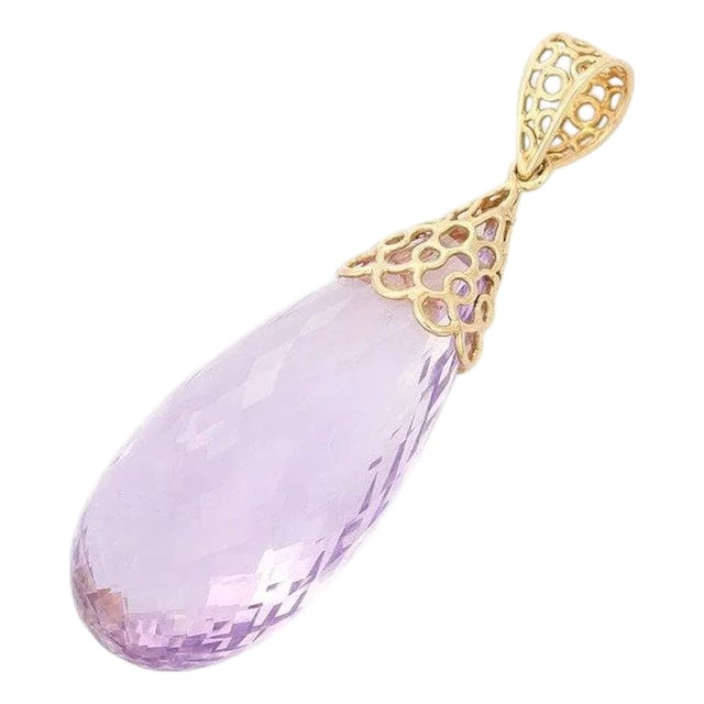 93.23 Carats Teardrop Amethyst Antique Pendant in 14k Solid Yellow Gold For Sale