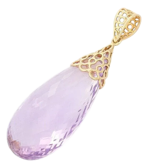 93.23 Carats Teardrop Amethyst Antique Pendant in 14k Solid Yellow Gold