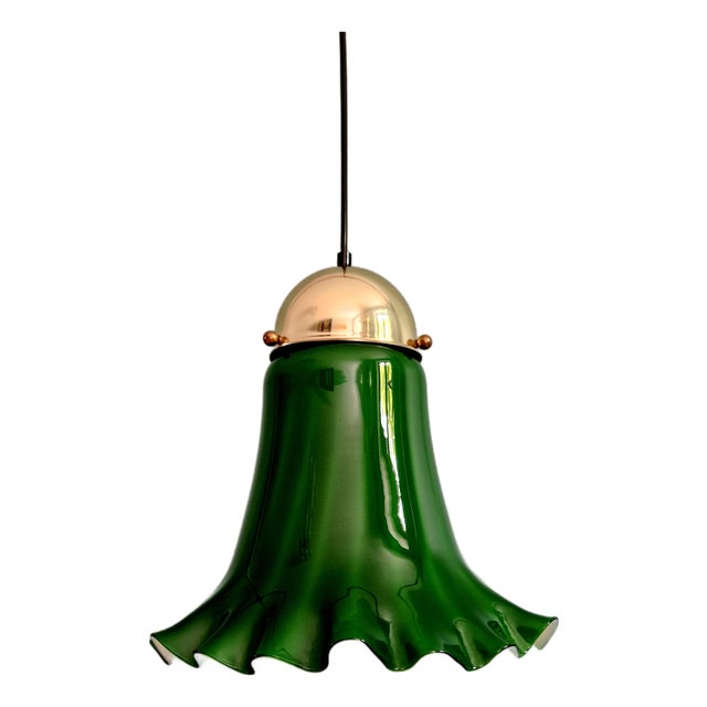 Pendant Light in Scalloped Green Opaline Glass from Peill & Putzler, 1970s For Sale