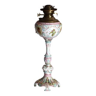 1890 Duplex Louis XV Meissen School Porcelain Oil Lamp Base With Cherubs For Sale
