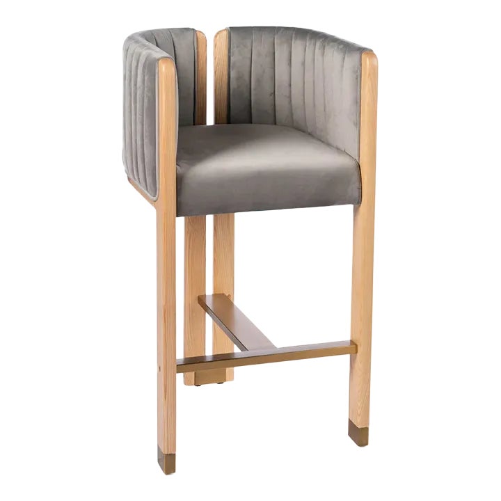 Monaco Upholstered Wood Counter Chair in Gray Chairish