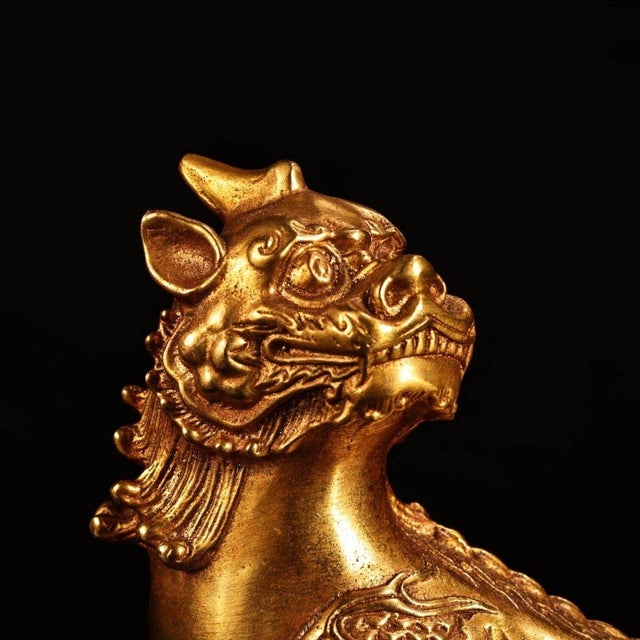 Gilt Bronze Chinese Mythical Beast Statue (Pixiu/Diting) - 5.1" Tall For Sale In Los Angeles - Image 6 of 10