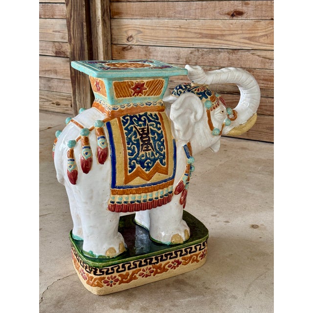 Ceramic Vintage Glazed Terracotta Elephant Garden Seat or Side Table For Sale - Image 7 of 11