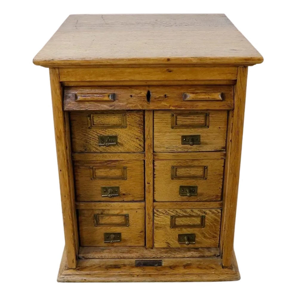 Vintage Drawer Card File Cabinet with Curtain Door | Chairish