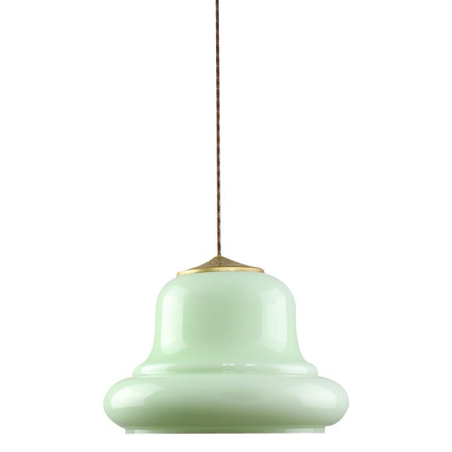 Mid-Century Italian Brass and Green Glass Pendant Lamp, 1960s For Sale