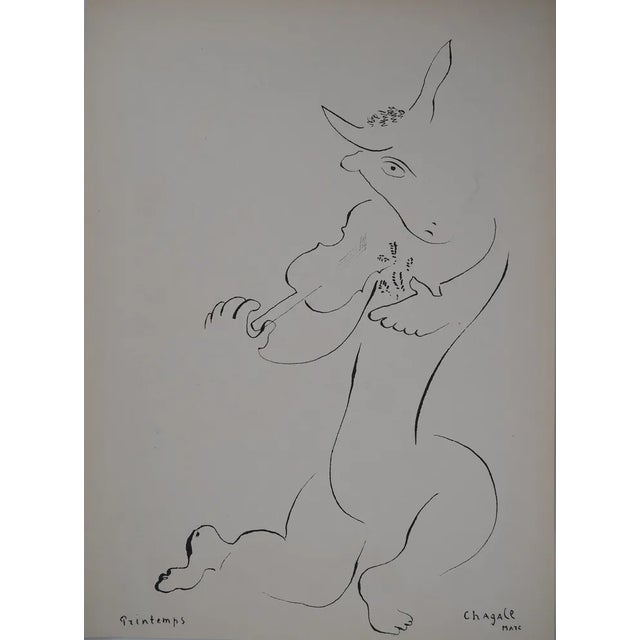 Marc Chagall, Spring, Musical Goat and Woman with a Bouquet, Lithograph For Sale - Image 7 of 9