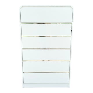 Postmodern White Gloss Laminate Waterfall Highboy Dresser For Sale