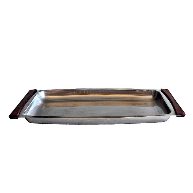Mid-Century Modern 1960s Stelton Denmark Stainless Steel Tray With Rosewood Handles Designed by Arne Jacobsen For Sale - Image 3 of 12