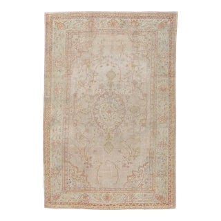 Antique Oushak Carpet, Handmade Oriental Rug, Shrimp Pink, Taupe, Cream Fine Rug For Sale