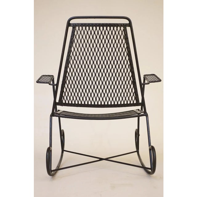 Onyx Vintage John Salterini Outdoor Wrought Iron Rocking Chair 1950's Rare Youth Size, Attributed For Sale - Image 8 of 8