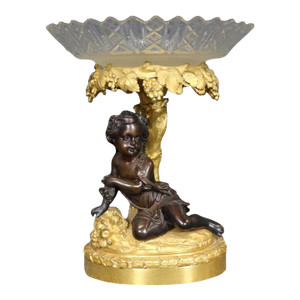 19th C French Figural Putti Gilt Bronze and Cut Crystal Centerpiece