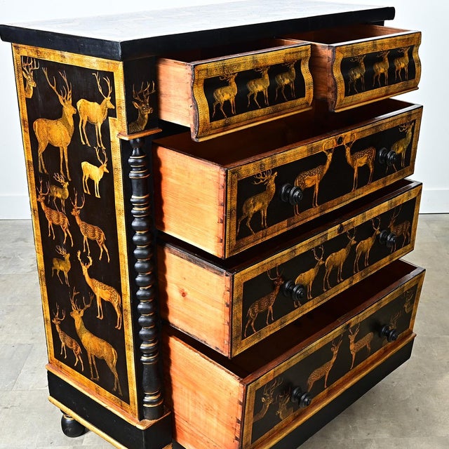 English Vintage Painted Chest with Deer Decoupage For Sale - Image 10 of 12