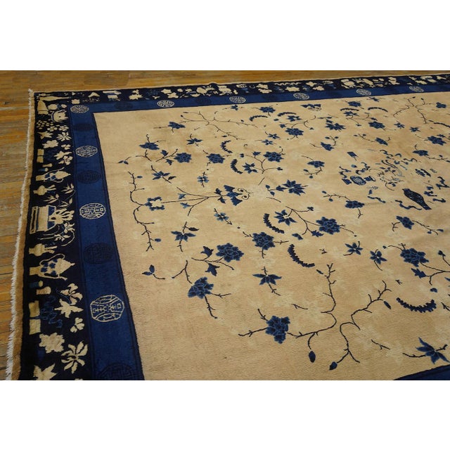 1900s Beige Background Color With Floral Design Antique Chinese Peking Rug For Sale - Image 9 of 9