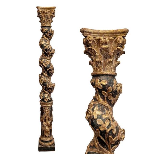 Sculpture, carving “Solomonic Column”, carved, gilded, and polychromed wood, 18th century – Spain Magnificent Solomonic...