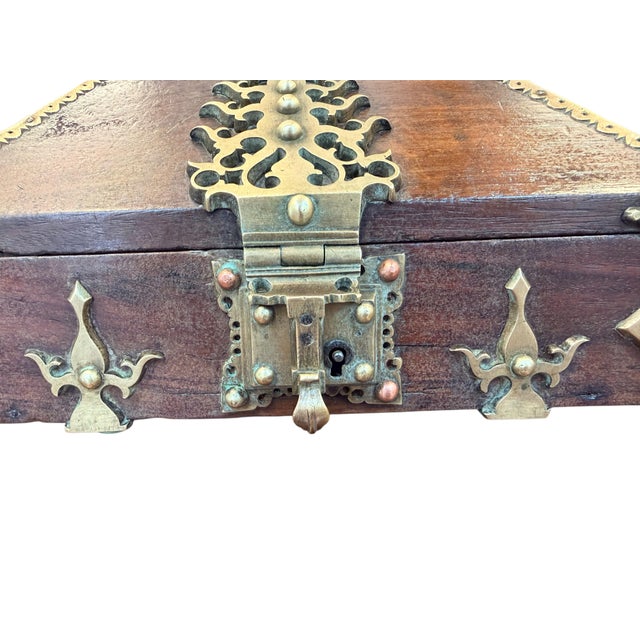 Wood 18th Century Brass Mounted and Lacquered “Marriage” Dowry Box. Exquisite For Sale - Image 7 of 9