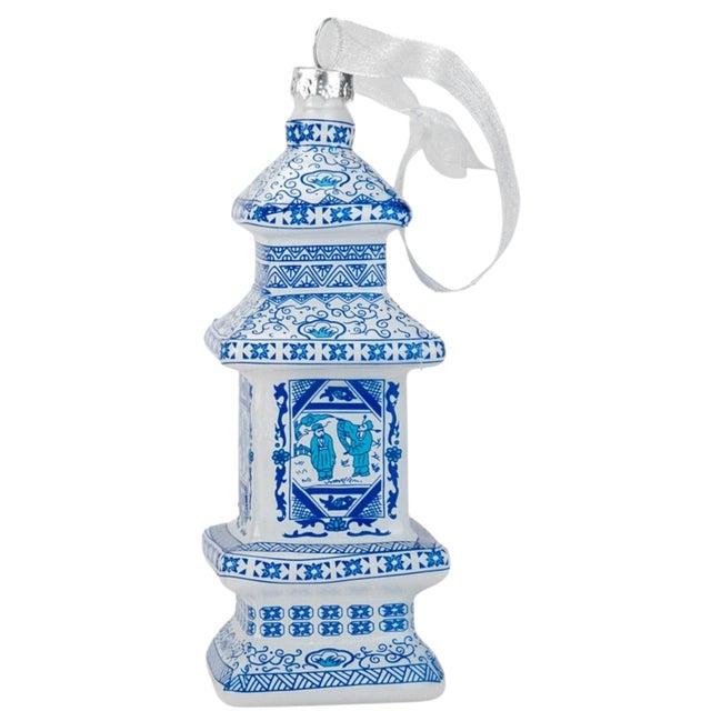 Chinoiserie Blue & White Pagoda Christmas Tree Glass Ornament - A Pair For Sale - Image 4 of 5
