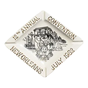 Monumental Mardi Gras Motif Ashtray by Jim Beam in Gold Black and Cream