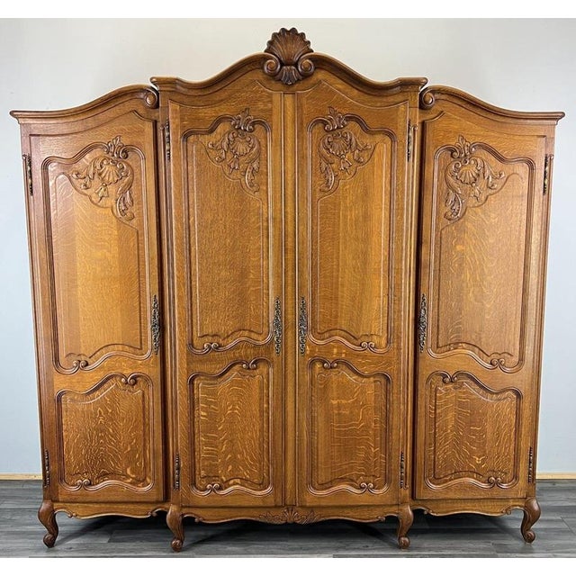 Vintage French Louis XVI Style Oak 4-Door Armoire For Sale - Image 10 of 10
