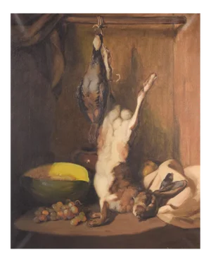 Guillermo Martinez Soliman, Still Life with Hare and Melon, Mid 20th-Century, Oil on Canvas, Framed