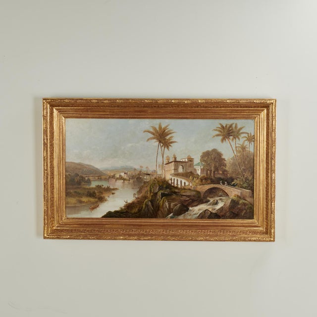 Fine Orientalist style 19th century oil painting on canvas by noted British artist Daniel C. Grose, depicting an expansive...