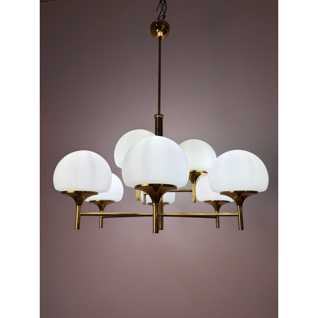 Metal Type 2645 9-Light Chandelier in Brass and Opal Glass from Aloys Fischer Sundern For Sale - Image 7 of 11
