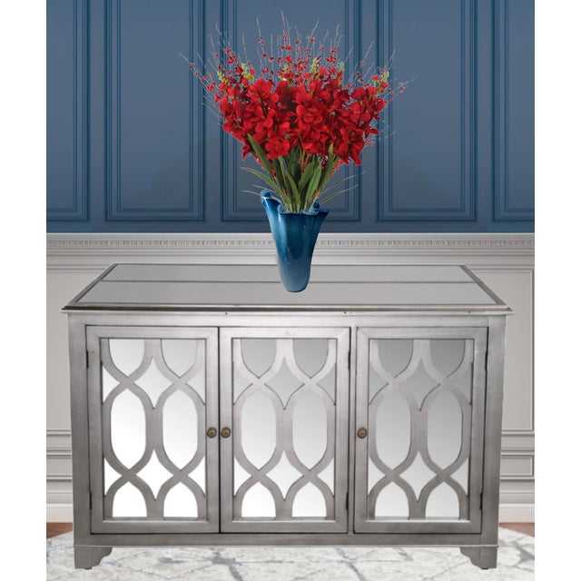 Murano Large Blue Murano Ruffled Art Glass Vase For Sale - Image 4 of 12