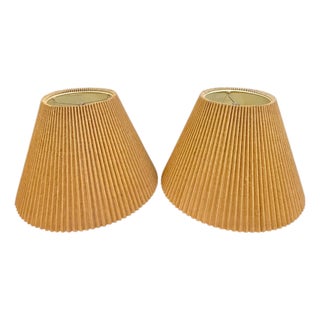 Pair Mid Century Modern Vintage Pleated Jute Lampshades For Sale