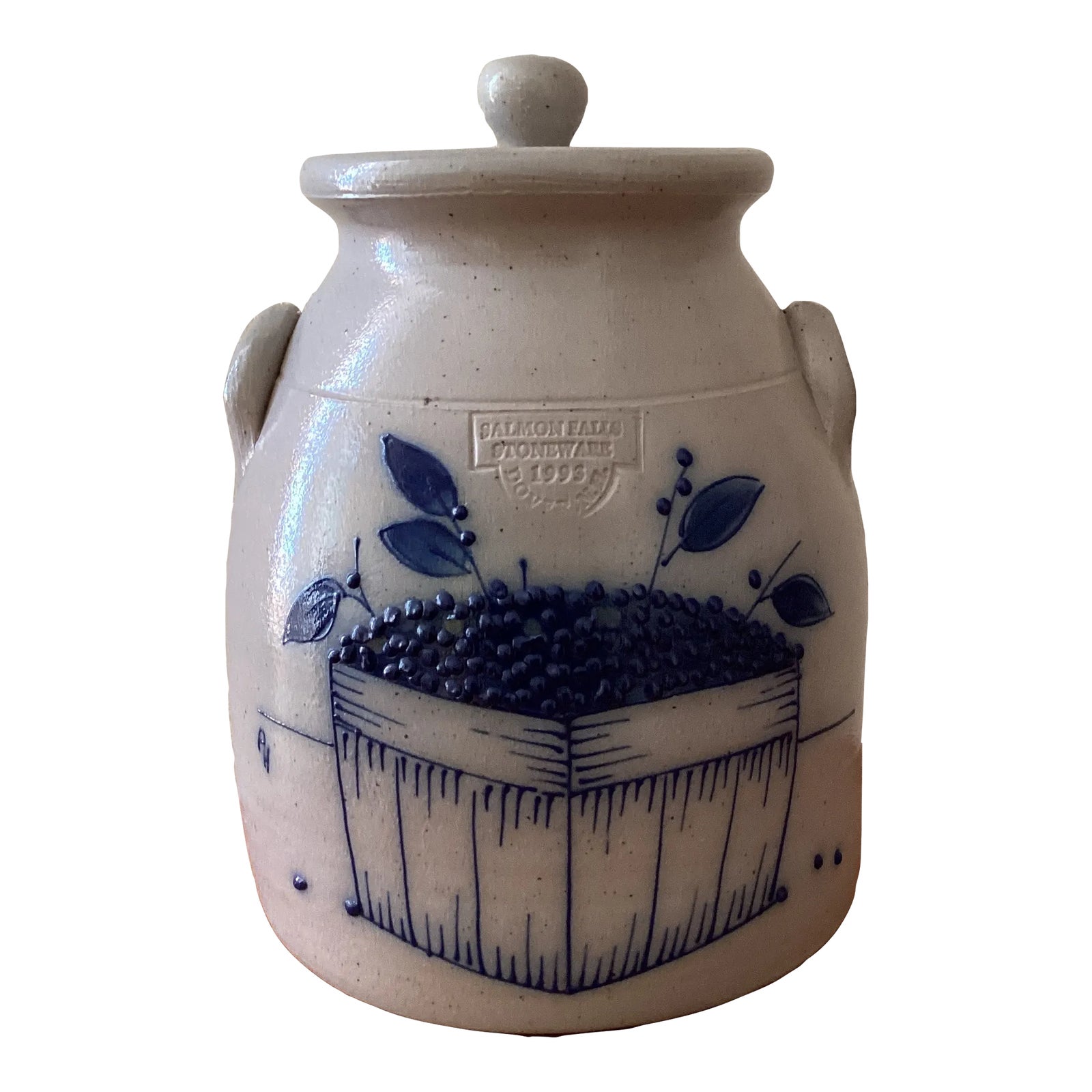 Vintage Salmon Falls Stoneware Pottery Big Heavy Jar With Lid Stamped