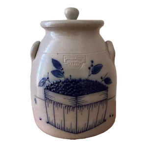 Vintage Salmon Falls Stoneware Pottery Big Heavy Jar With Lid Stamped Circa 1993