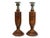 Pair of early 20th century English oak candlesticks with substantial baluster forms and ornate metal candle cups. The...