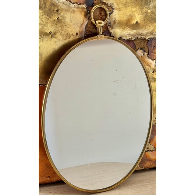 Italian Brass Oval Mirror Articulated Hanger For Sale - Image 6 of 14