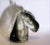 Offered for sale is a large sculpture of a horse head in solid glass with shades of grey/smoky and transparent glass. The...