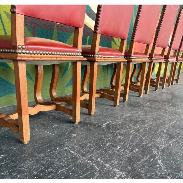 Spanish Revival Leather Dining Chairs - 6 For Sale - Image 11 of 13