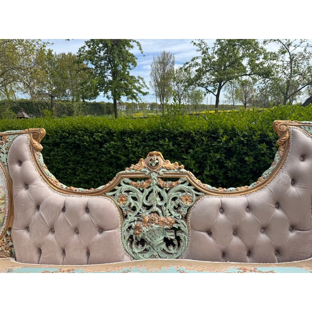 1940s 1940 French Louis XVI Pastel Beech Sofa Set - 3 Pc For Sale - Image 5 of 18